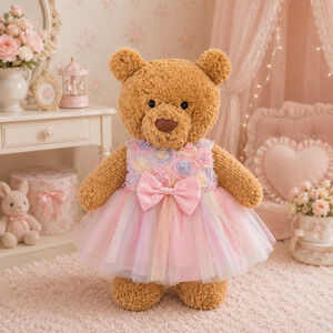 Large Bartholomew Bear & 16" Plush Clothes Outfit - Rainbow Rose Tulle Dress
